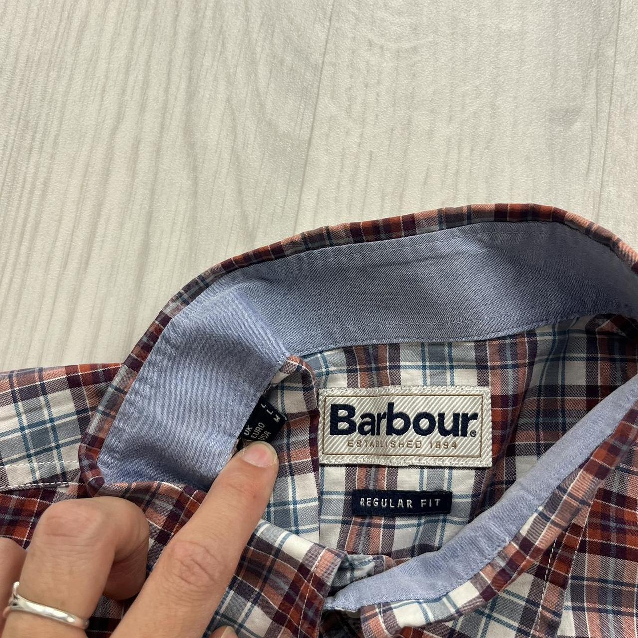 BARBOUR CHECKERED SHORT SLEEVE BUTTON UP SHIRT BURGUNDY / BLUE