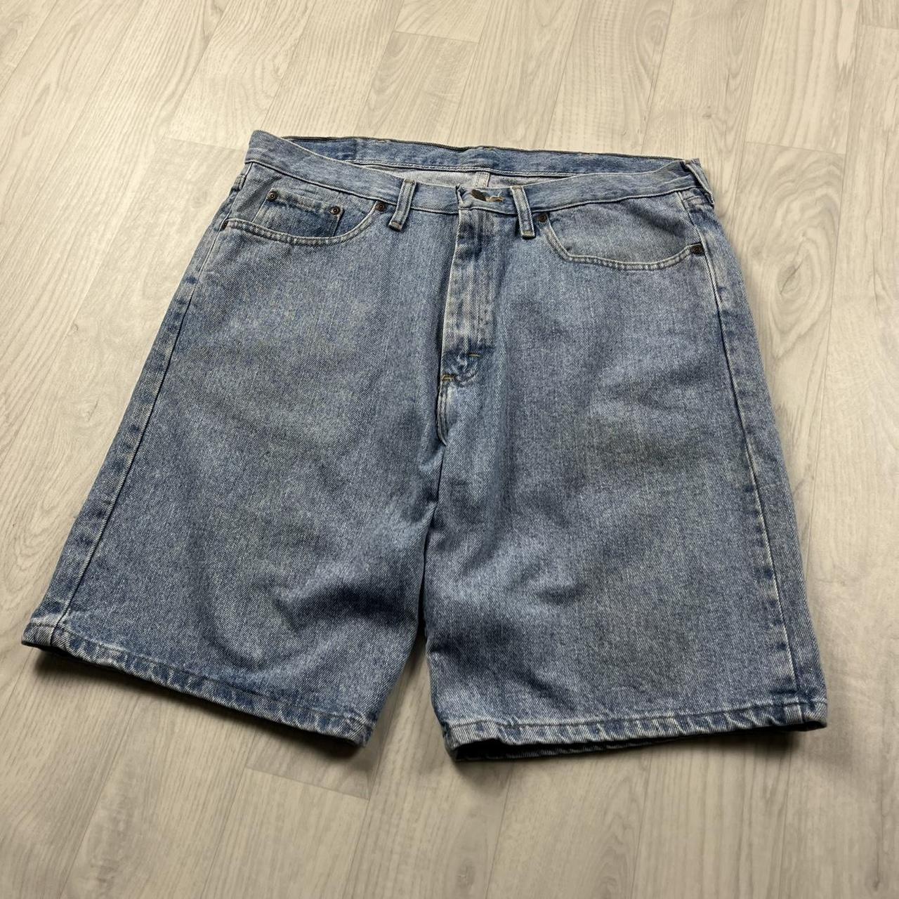 VINTAGE 00s WRANGLER BAGGY LOOSE CARPENTER JORTS BLUE