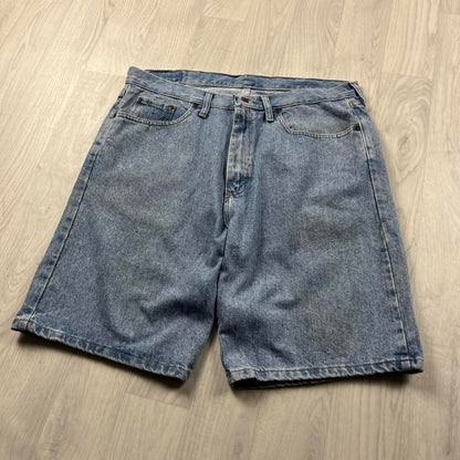 VINTAGE 00s WRANGLER BAGGY LOOSE CARPENTER JORTS BLUE