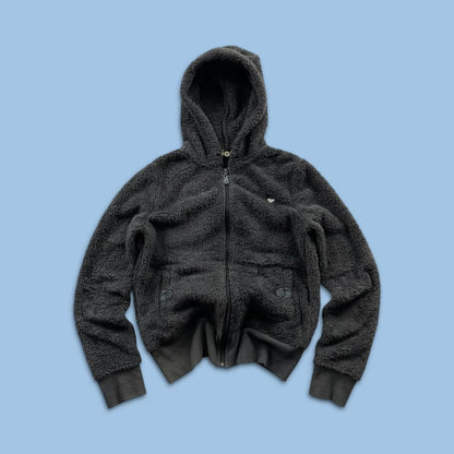 VINTAGE Y2K ROXY ZIP FLEECE HOODIE GREY (L)