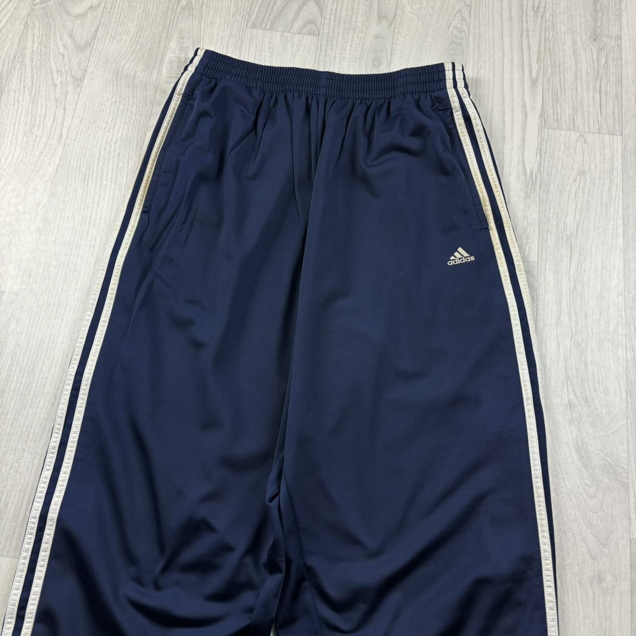 VINTAGE Y2K ADIDAS POPPER BAGGY TRACKSUIT BOTTOMS NAVY