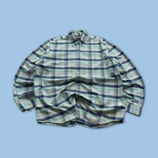 RALPH LAUREN PLAID LONG SLEEVE BUTTON UP SHIRT TURQUOISE