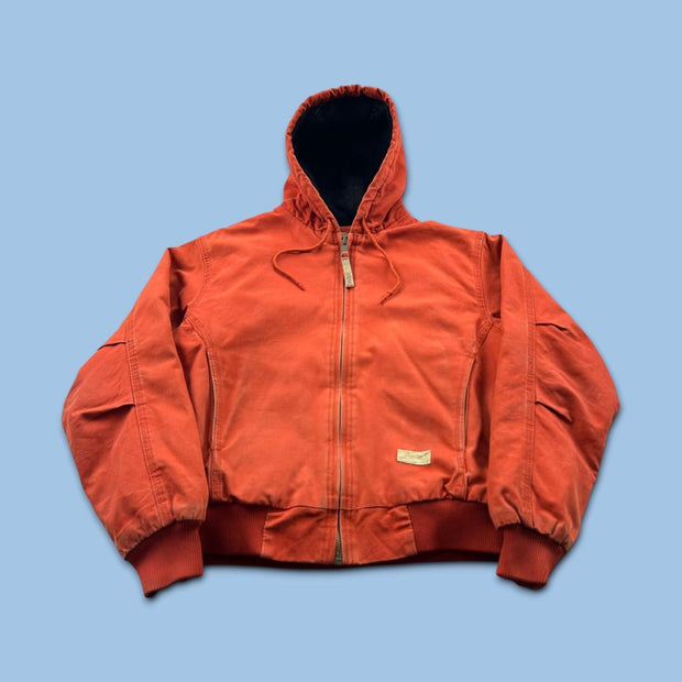 VINTAGE Y2K BERNE HOODED ACTIVE WORKWEAR BOMBER JACKET ORANGE