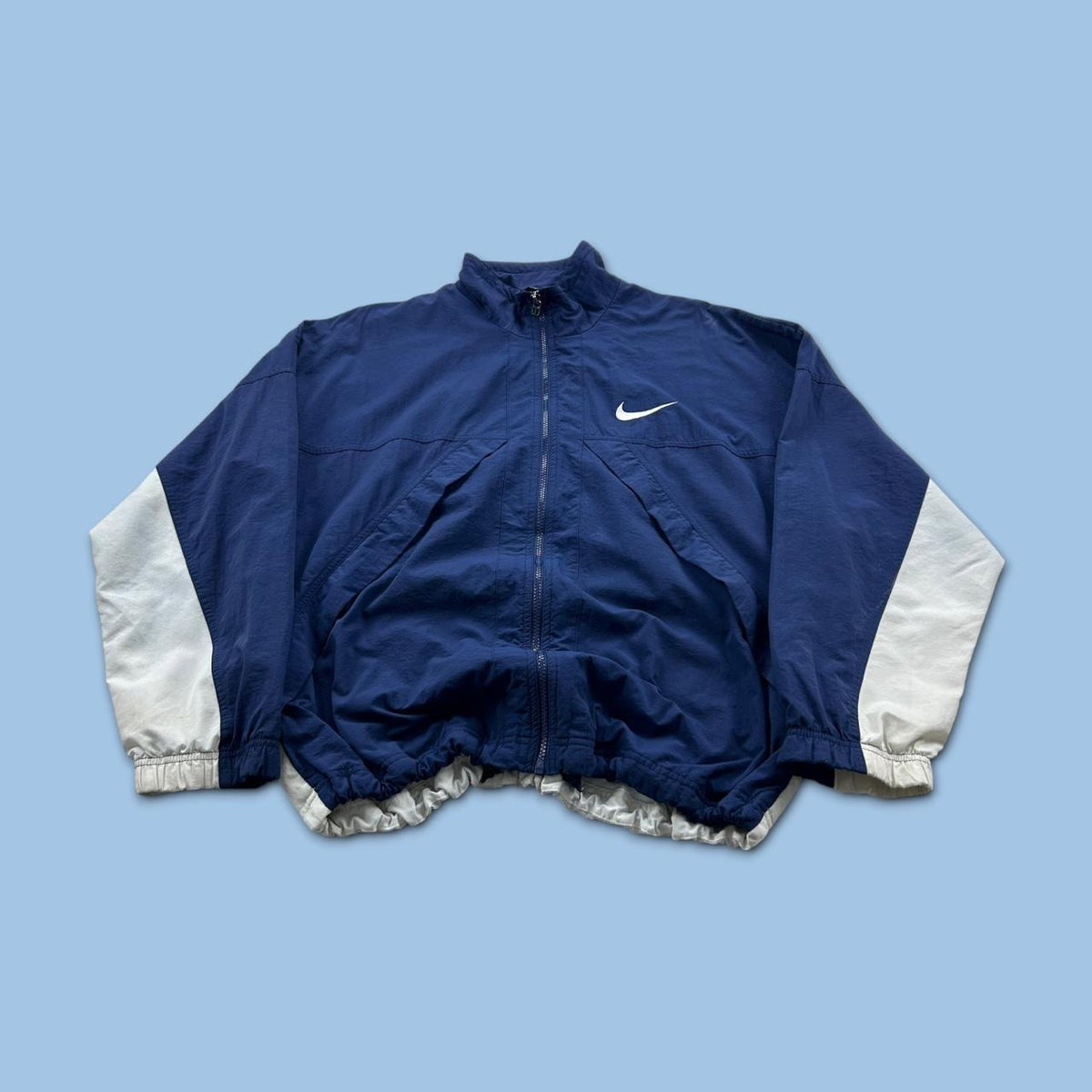 VINTAGE 90s NIKE LIGHTWEIGHT TRACK JACKET BLUE / WHITE