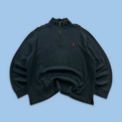 VINTAGE Y2K POLO RALPH LAUREN QUARTER ZIP KNITTED JUMPER NAVY