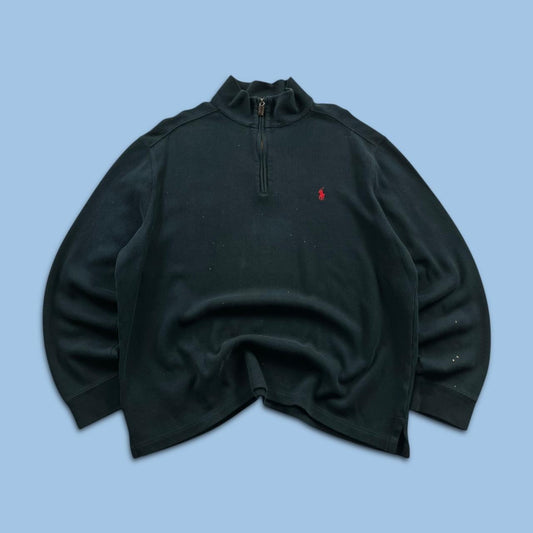 VINTAGE Y2K POLO RALPH LAUREN QUARTER ZIP KNITTED JUMPER NAVY