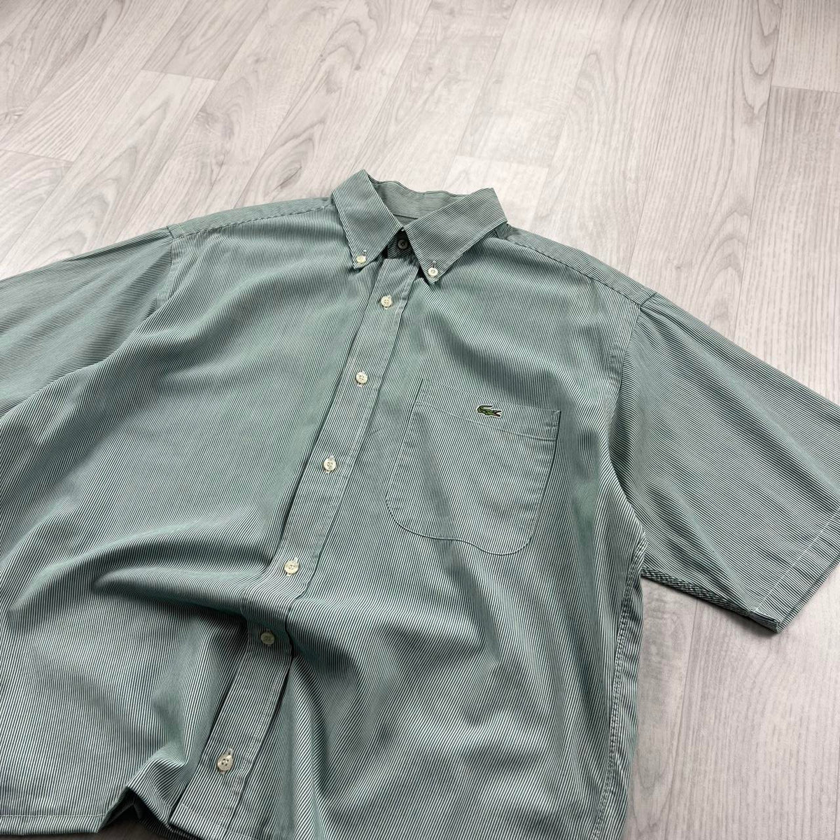 VINTAGE 00s LACOSTE STRIPED CROPPED SHORT SLEEVE BUTTON UP SHIRT GREEN