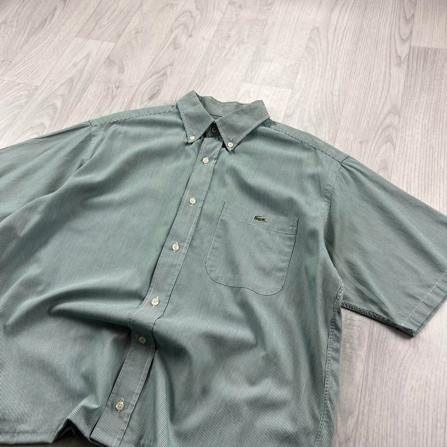VINTAGE 00s LACOSTE STRIPED CROPPED SHORT SLEEVE BUTTON UP SHIRT GREEN
