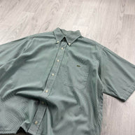 VINTAGE 00s LACOSTE STRIPED CROPPED SHORT SLEEVE BUTTON UP SHIRT GREEN