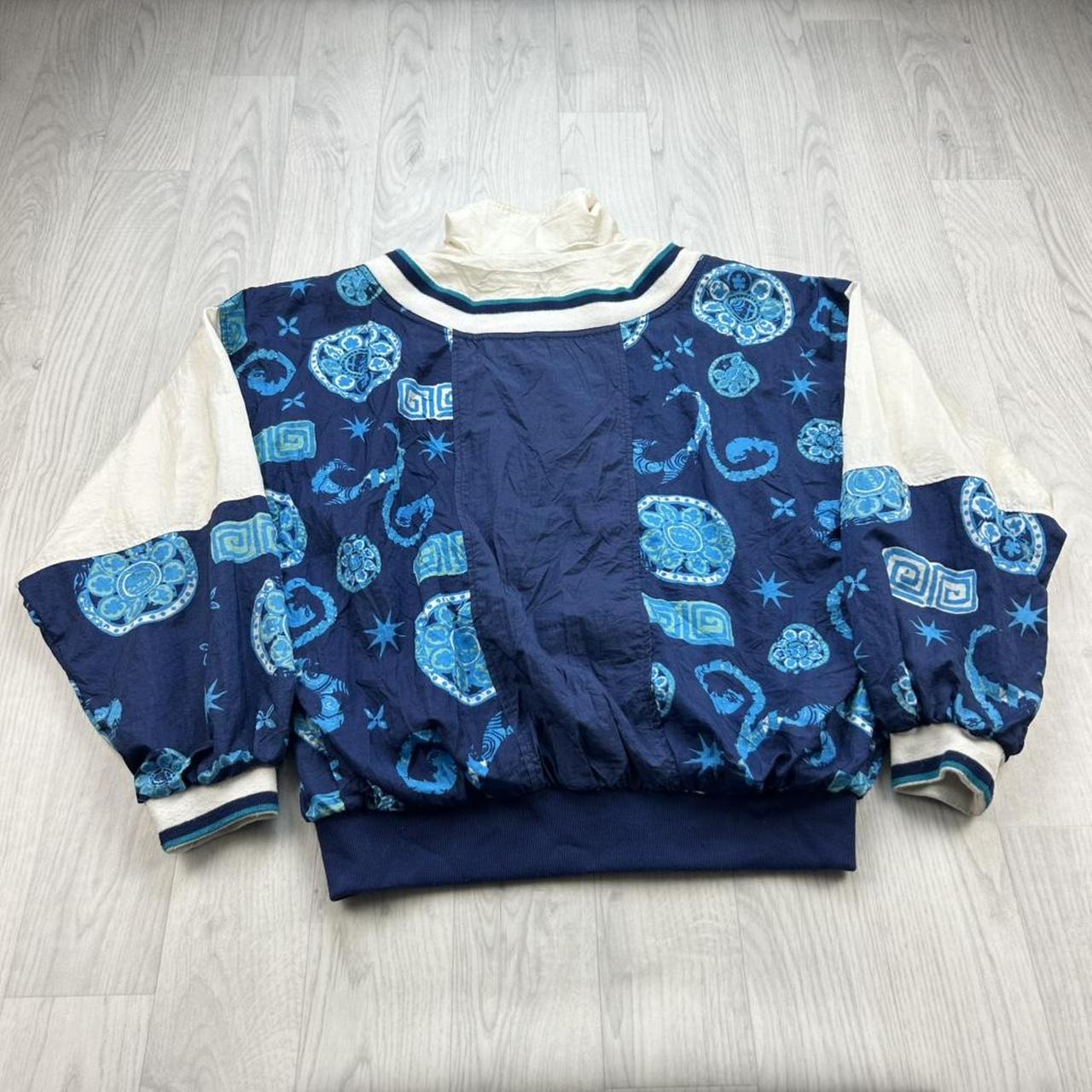 VINTAGE 90s NIKE FUNKY PATTERN SHELL WINDBREAKER JACKET NAVY / WHITE