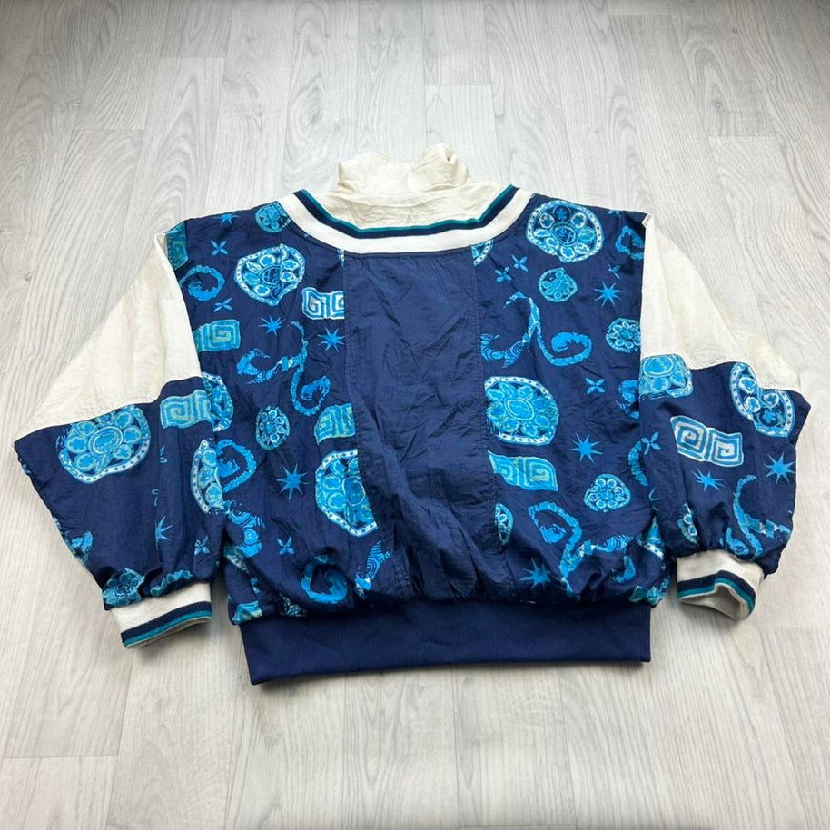 VINTAGE 90s NIKE FUNKY PATTERN SHELL WINDBREAKER JACKET NAVY / WHITE