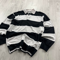 VINTAGE Y2K ARIZONA STRIPED LONG SLEEVE RUGBY POLO SHIRT BLACK / WHITE