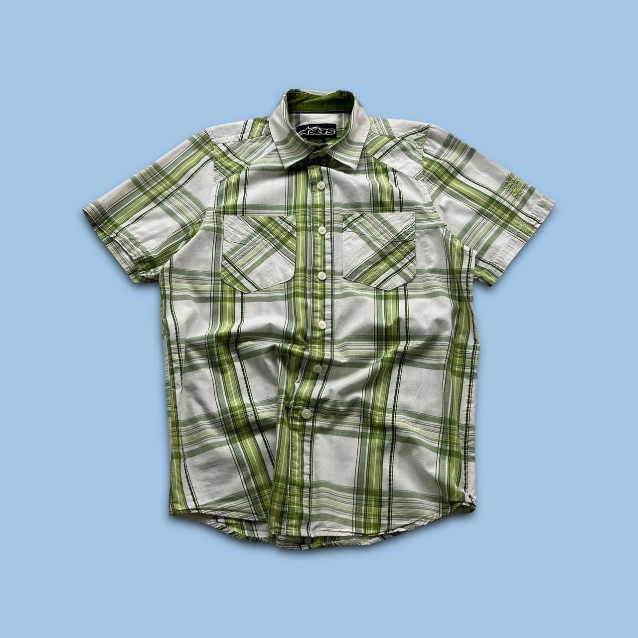 VINTAGE Y2K ALPINESTARS PLAID SHORT SLEEVE SHIRT GREEN WHITE