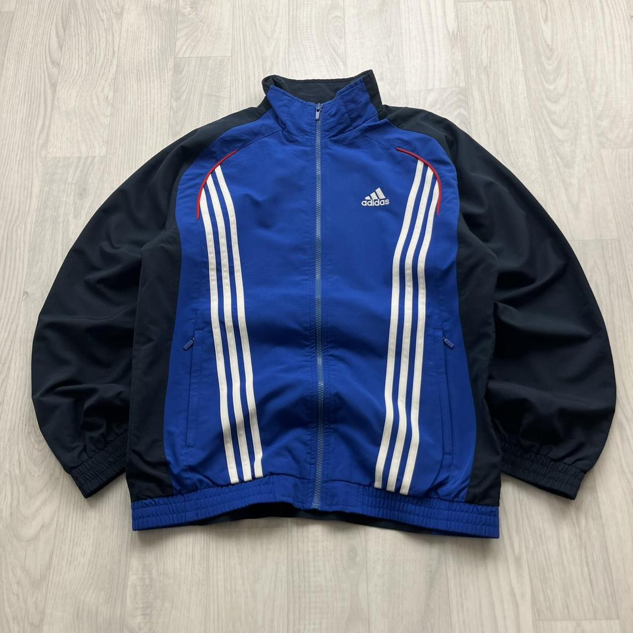 VINTAGE Y2K ADIDAS STRIPE WINDBREAKER TRACK JACKET BLACK BLUE