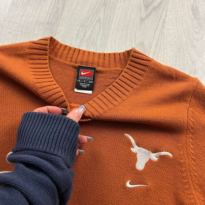 VINTAGE Y2K NIKE TEAM CHUNKY KNITTED JUMPER ORANGE