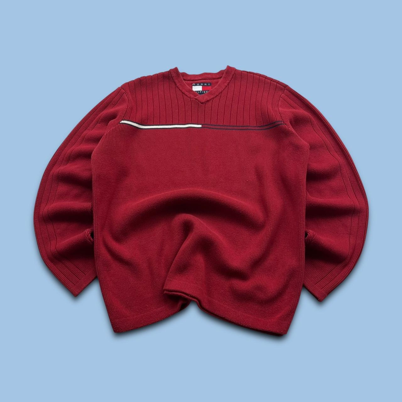 VINTAGE Y2K TOMMY HILFIGER RIBBED KNITTED JUMPER RED
