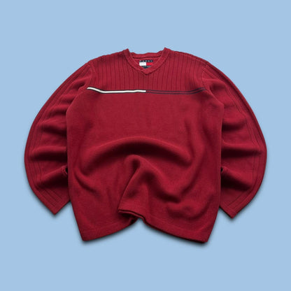 VINTAGE Y2K TOMMY HILFIGER RIBBED KNITTED JUMPER RED
