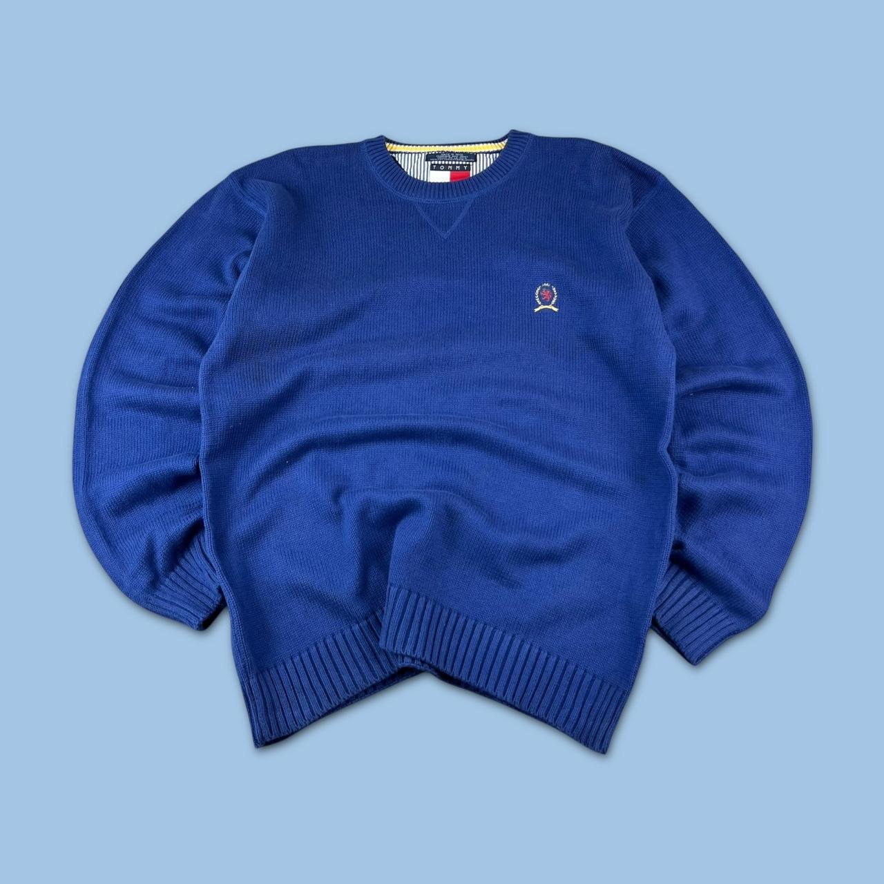 VINTAGE Y2K TOMMY HILFIGER CHUNKY ESSENTIAL KNITTED JUMPER BLUE