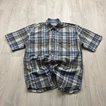 VINTAGE Y2K BARBOUR CHECKERED SHORT SLEEVE SHIRT NAVY BLUE