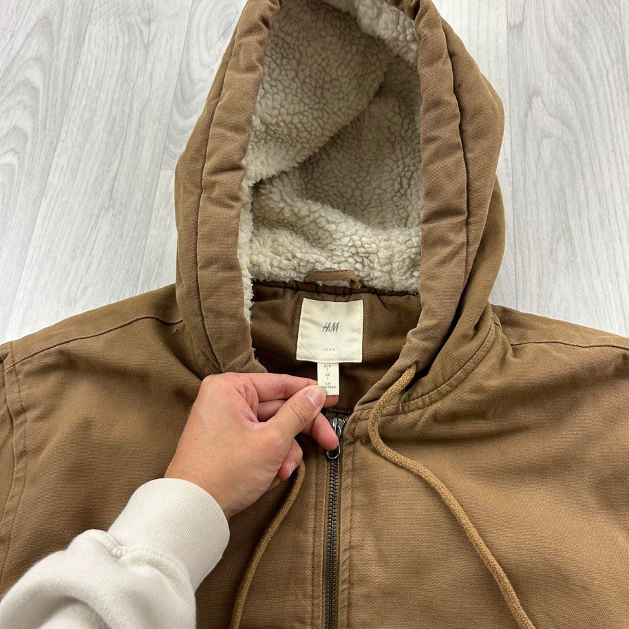 H&M HOODED BOMBER JACKET BEIGE