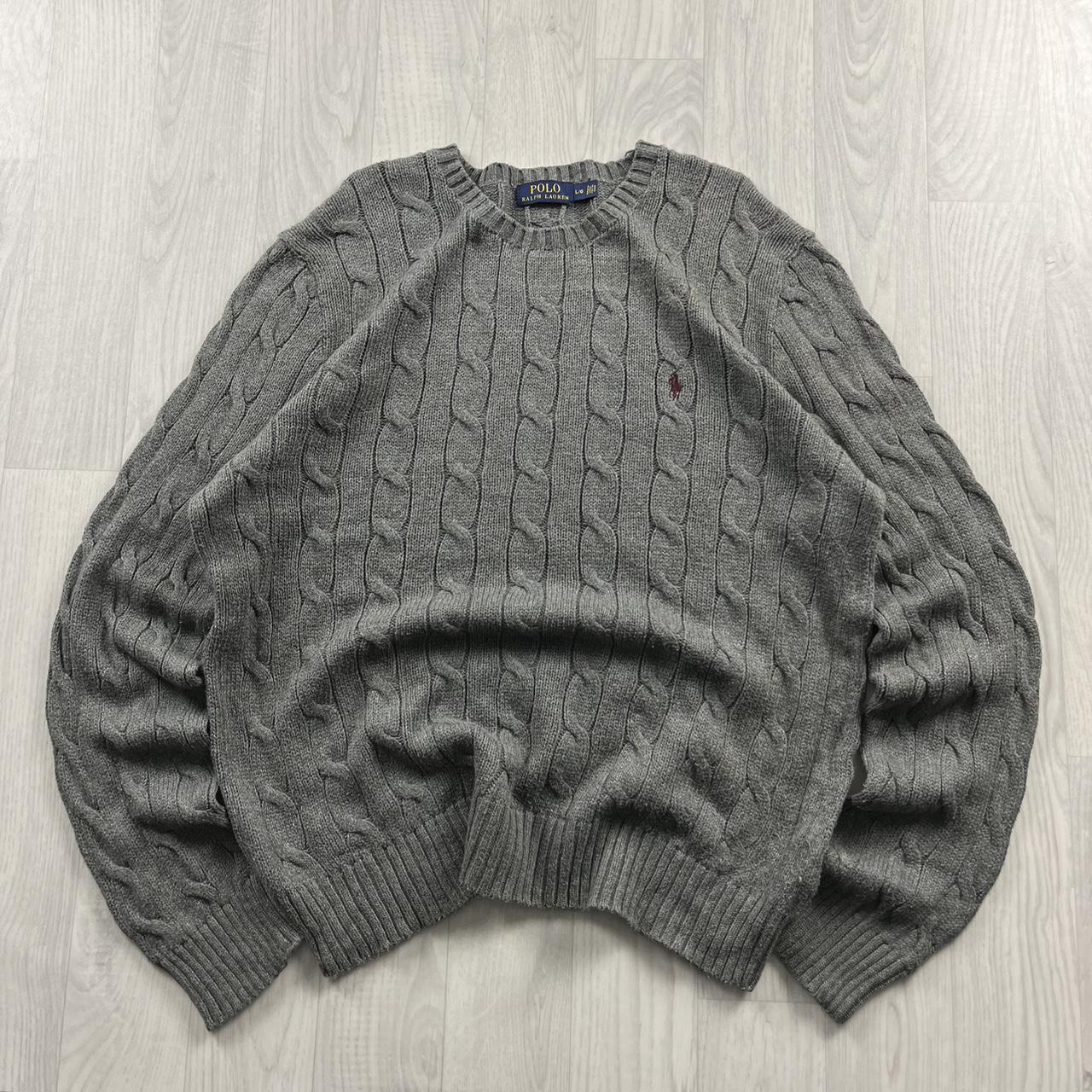 VINTAGE Y2K POLO RALPH LAUREN CHUNKY CABLE KNITTED JUMPER GREY