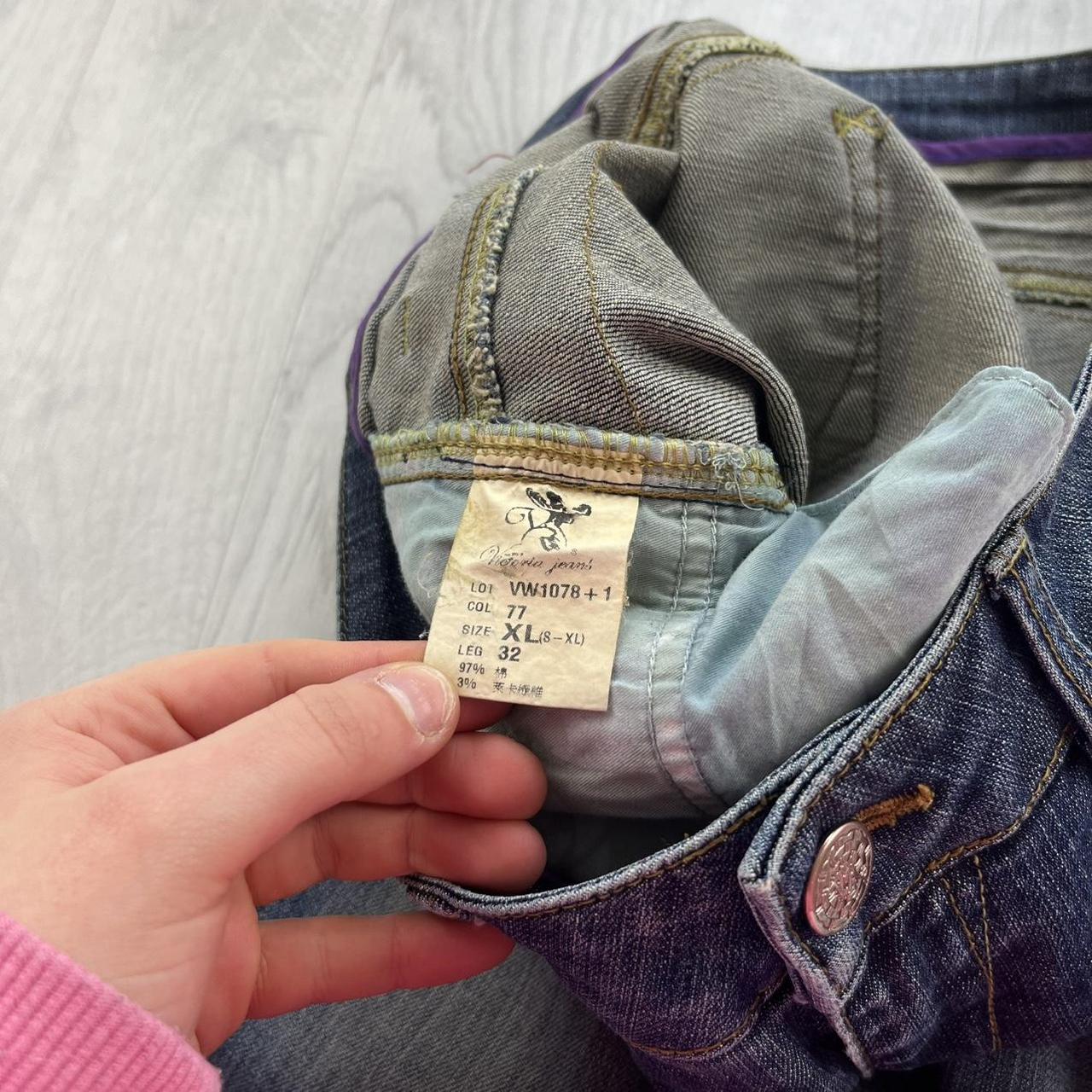 VINTAGE Y2K VICTORIA LOW RISE BOOTCUT EMBROIDERED JEANS BLUE