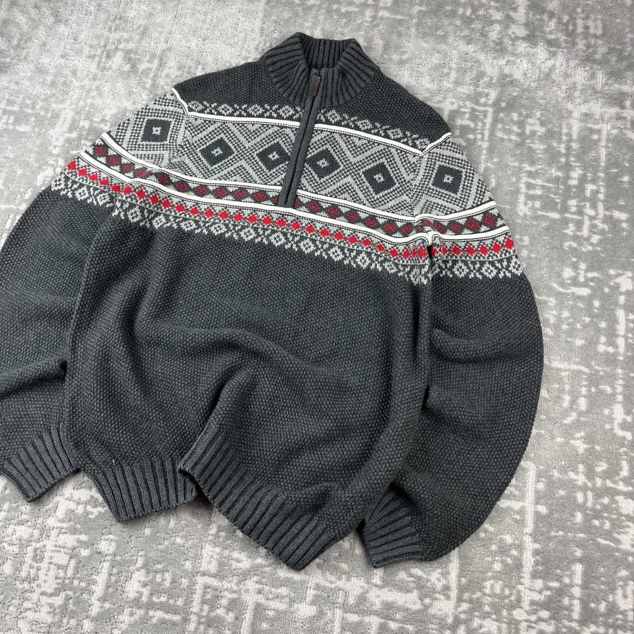 VINTAGE Y2K IZOD FESTIVE CHUNKY QUARTER ZIP KNITTED JUMPER GREY