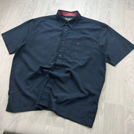 VINTAGE 00s SCHOTT PLAIN UTILITY SHORT SLEEVE BUTTON UP SHIRT NAVY