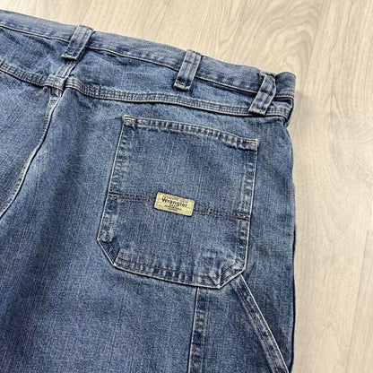VINTAGE 00s WRANGLER BAGGY LOOSE CARPENTER JORTS BLUE