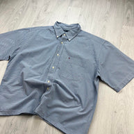 VINTAGE 00s TOMMY HILFIGER CHECKERED CROPPED SHORT SLEEVE BUTTON UP SHIRT BLUE