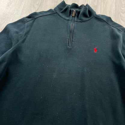 VINTAGE Y2K POLO RALPH LAUREN QUARTER ZIP KNITTED JUMPER NAVY