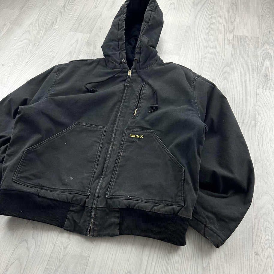 VINTAGE Y2K WALLS ACTIVE HOODED WORKWEAR BOMBER JACKET BLACK