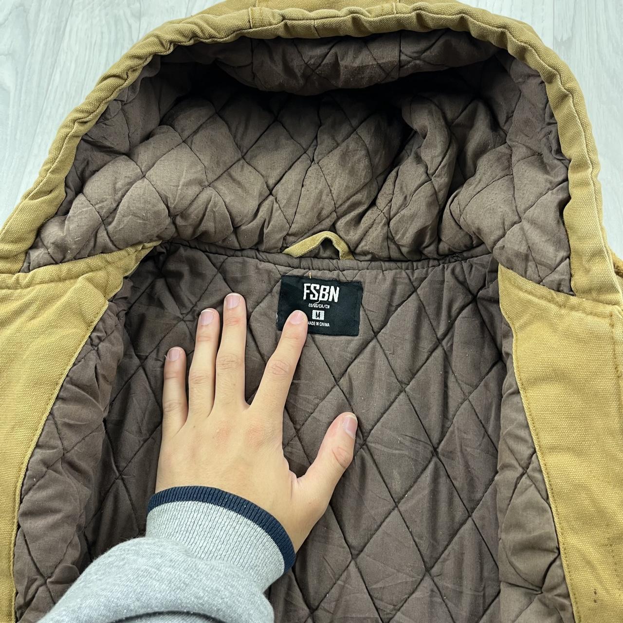 VINTAGE Y2K FISHBONE HOODED WORKWEAR BOMBER JACKET BEIGE
