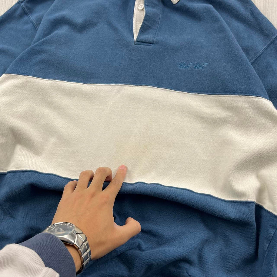 VINTAGE Y2K NAF NAF STRIPED LONG SLEEVE RUGBY POLO SHIRT