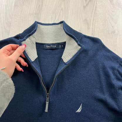 VINTAGE Y2K NAUTICA QUARTER ZIP KNITTED JUMPER NAVY