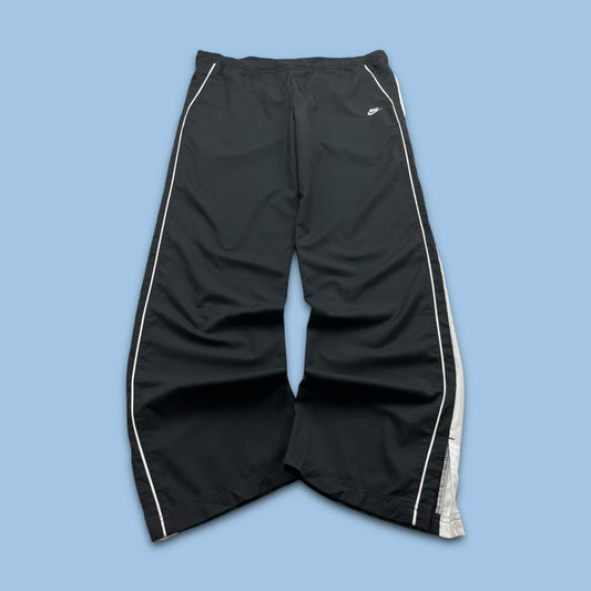VINTAGE Y2K NIKE LOW RISE SIDE STRIPE BAGGY TRACKSUIT BOTTOMS BLACK
