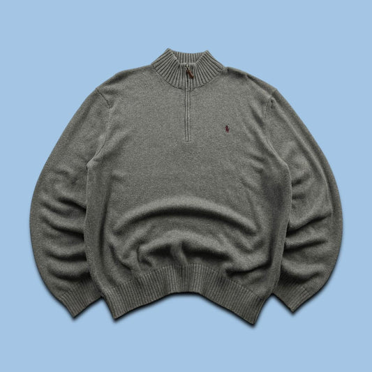 VINTAGE Y2K POLO RALPH LAUREN CHUNKY QUARTER ZIP KNITTED JUMPER GREY