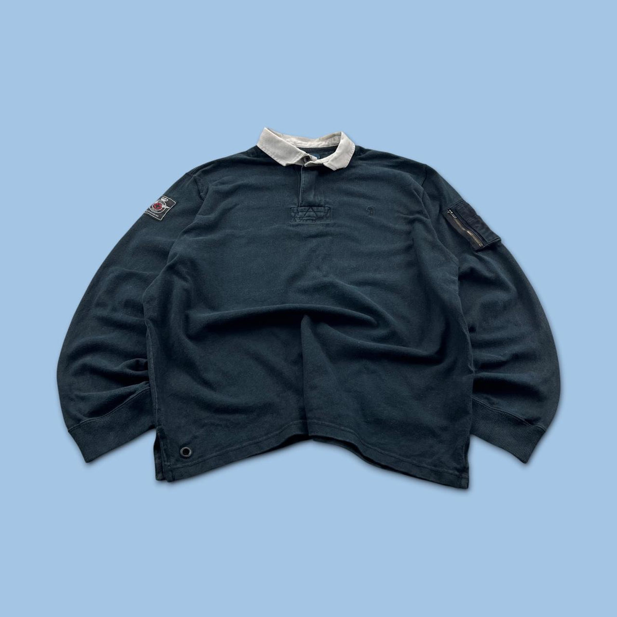 VINTAGE Y2K RALPH LAUREN PLAIN LONG SLEEVE RUGBY POLO SHIRT BLACK