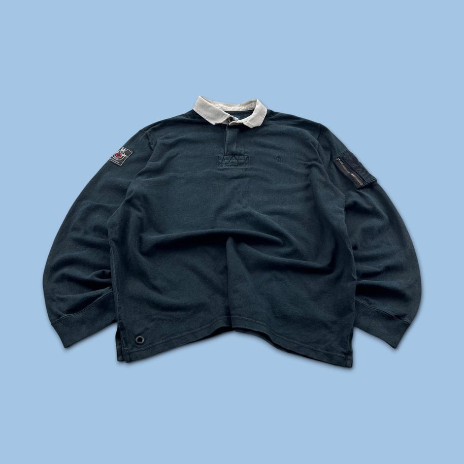 VINTAGE Y2K RALPH LAUREN PLAIN LONG SLEEVE RUGBY POLO SHIRT BLACK