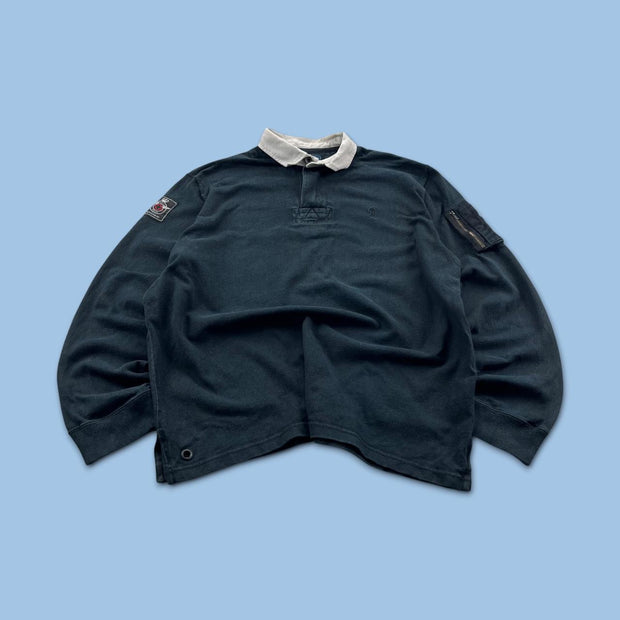 VINTAGE Y2K RALPH LAUREN PLAIN LONG SLEEVE RUGBY POLO SHIRT BLACK