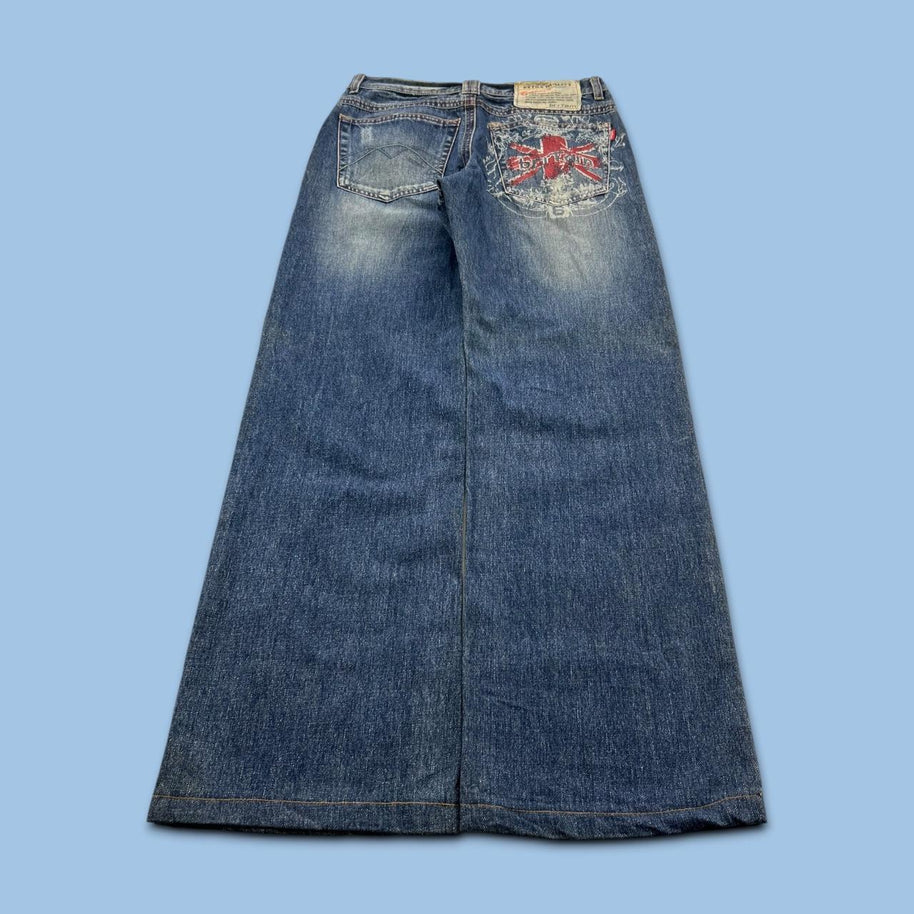 VINTAGE Y2K BRITARN GRAPHIC BAGGY JEANS BLUE