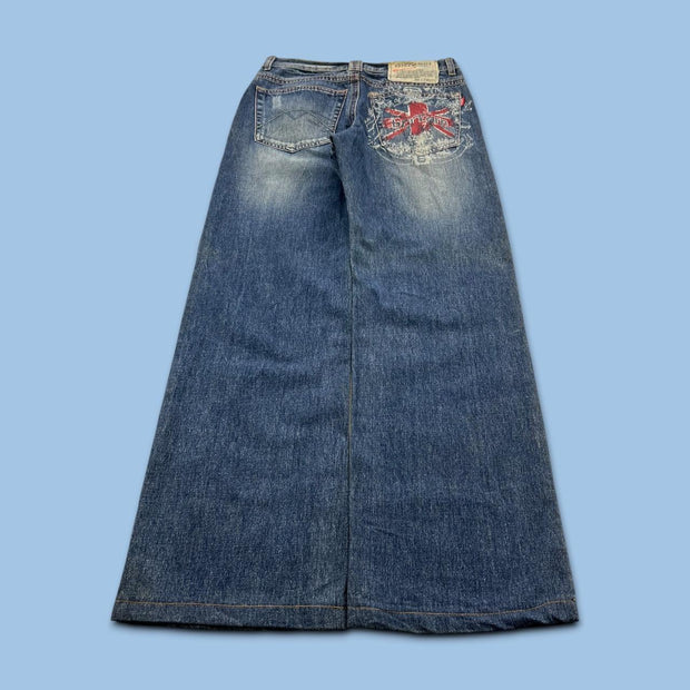 VINTAGE Y2K BRITARN GRAPHIC BAGGY JEANS BLUE