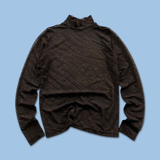 VINTAGE Y2K MESH LONG SLEEVE TOP BROWN