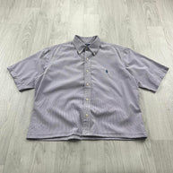 VINTAGE 00s RALPH LAUREN PLAIN CROPPED SHORT SLEEVE BUTTON UP SHIRT LILAC