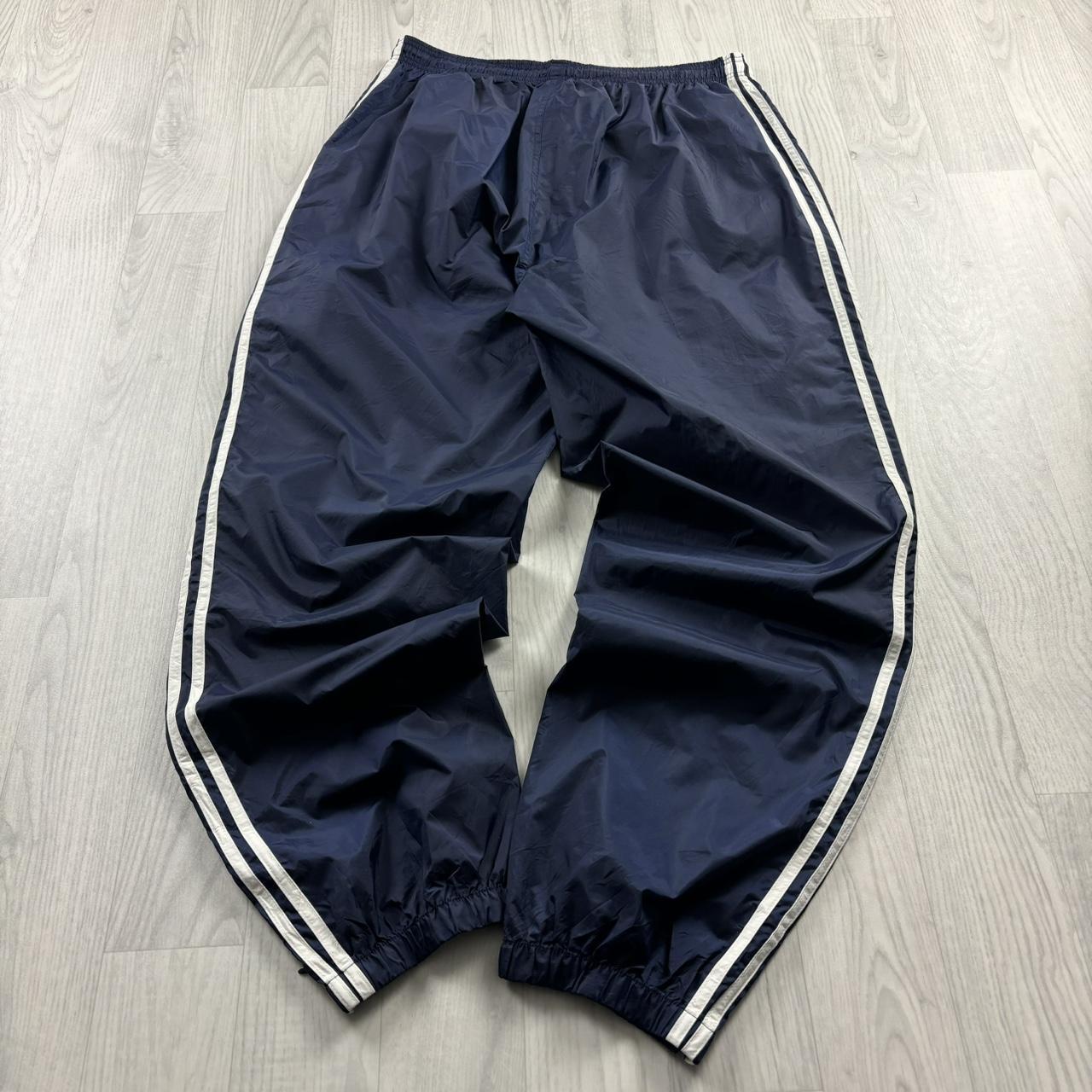 VINTAGE 90s ADIDAS BAGGY SHELL TRACKSUIT BOTTOMS NAVY