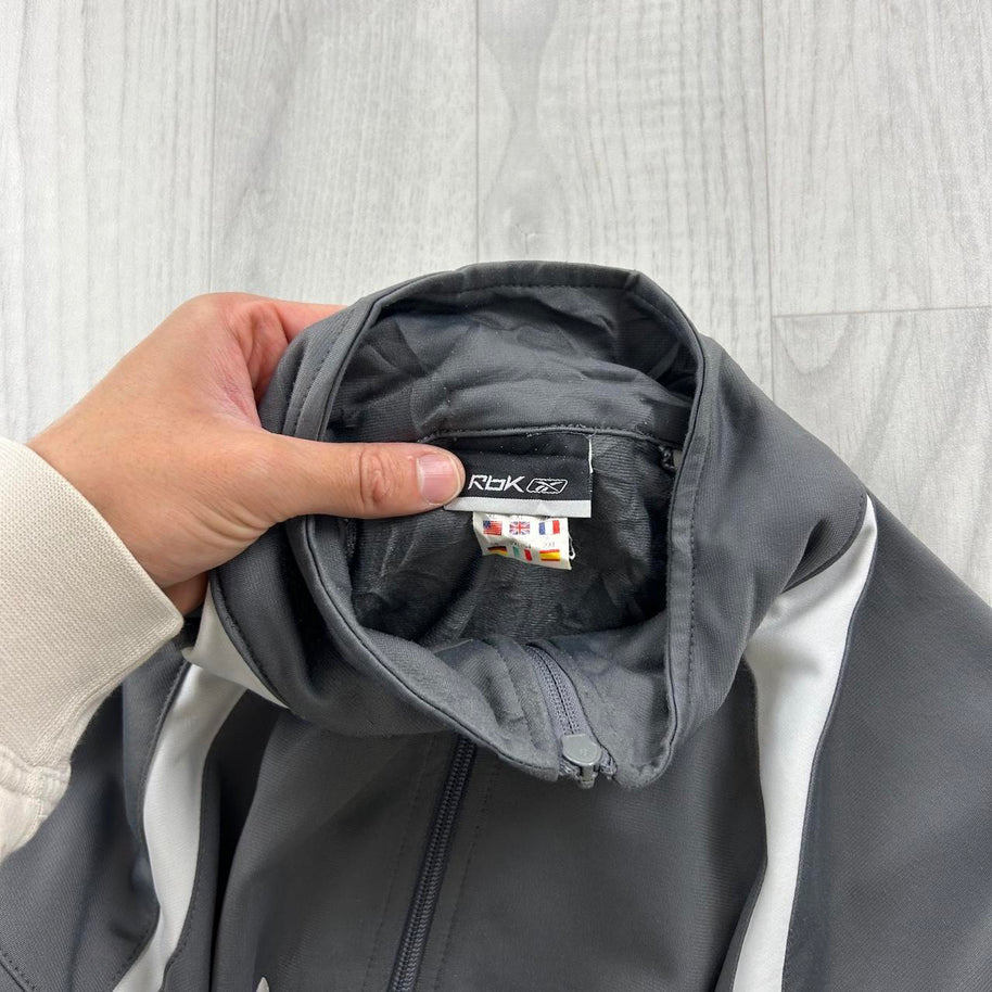 VINTAGE Y2K REEBOK SPELL OUT ZIP UP TRACK JACKET GREY