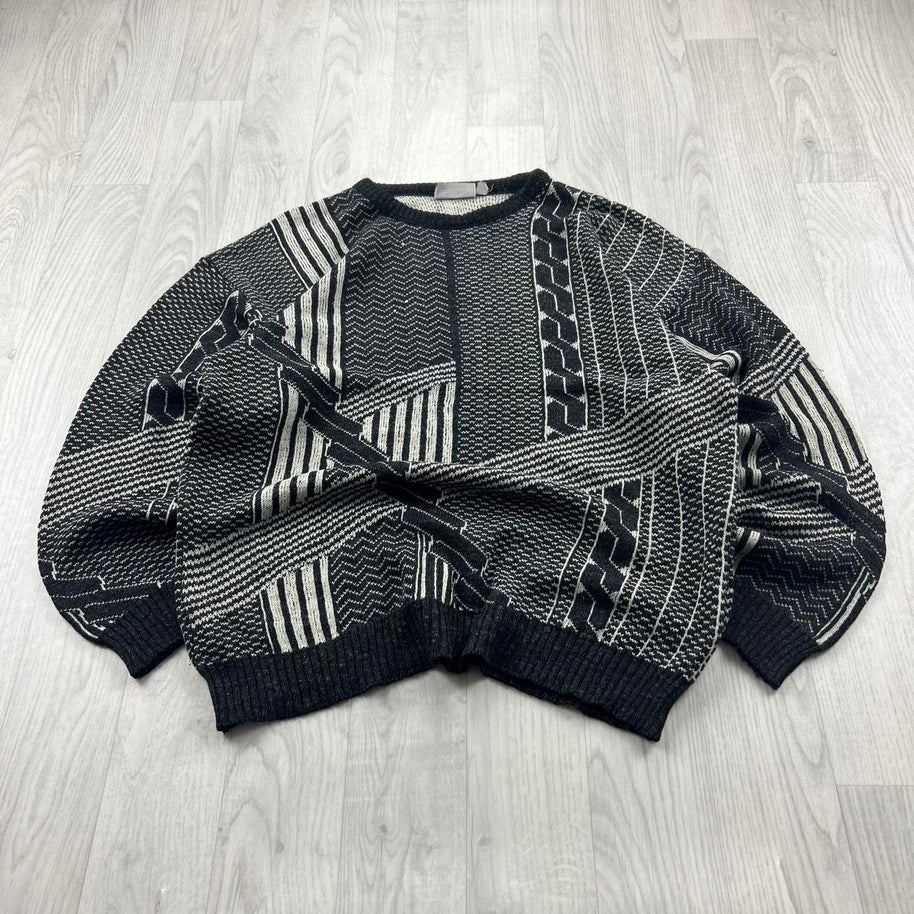 VINTAGE 90s NICO PATTERN KNITTED JUMPER GREY / CREAM