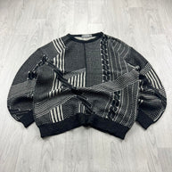 VINTAGE 90s NICO PATTERN KNITTED JUMPER GREY / CREAM