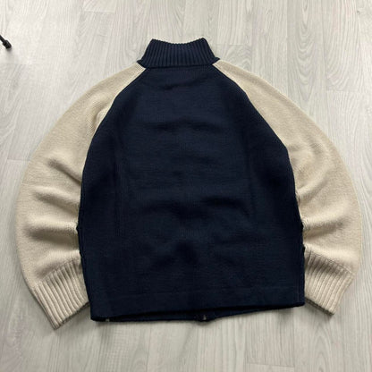 VINTAGE Y2K FIRETRAP CHUNKY ZIP KNITTED JUMPER NAVY CREAM