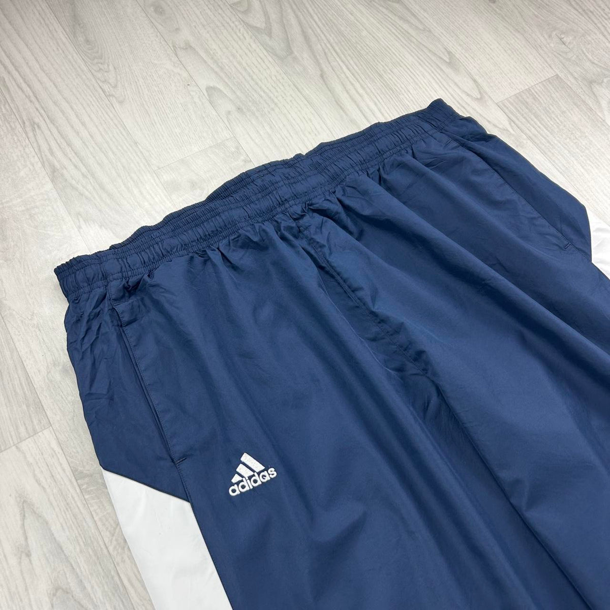 VINTAGE Y2K ADIDAS SIDE STRIPE BAGGY TRACKSUIT BOTTOMS NAVY